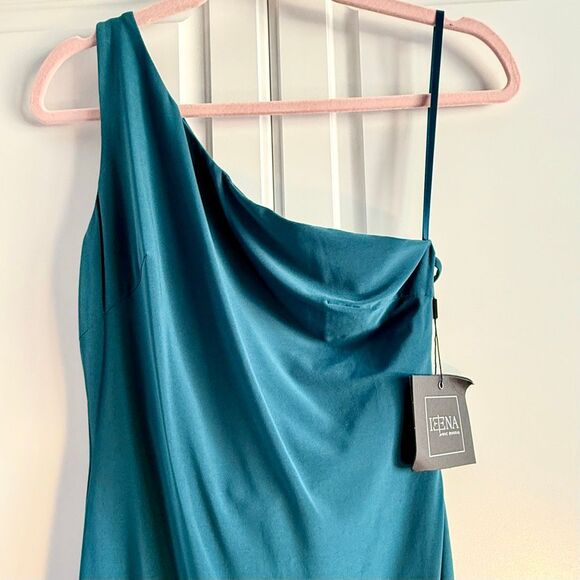 NWT Ieena for Mac Duggal One Shoulder Draped Back Gown in emerald green (Style # - Picture 6 of 14